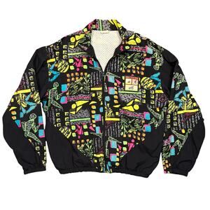 Tri-Fit Sportswear Triathalon Neon Black Vintage 80s USA Track Jacket Women MED